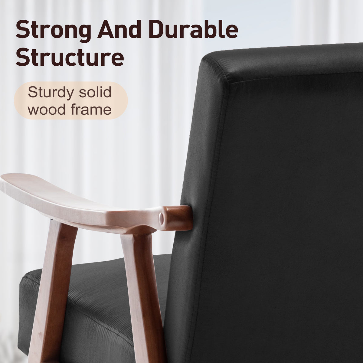 Mid Century Modern Chair, Living Room Chair With Solid Wood Frame, Accent Chair Extra Thick Backrest, Wingback Chair For Bedroom, Reading Room, Living Room, Lounge Chair Indoor Black Pu Primary Living Space Mid Century Modern Foam Pu Leather