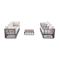 Modern Minimalist 7 Piece Metal Patio Sectional Sofa Set, All Weather Garden Conversational Furniture Set With Thick Cushions And Coffee Table For Indoor Outdoor, Gray Yes Deep Seating White Weather