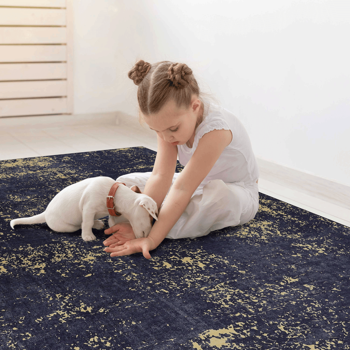3X5 Area Rug, Washable Rug, Low Pile, Non Slip, Non Shedding, Foldable, Kid & Pet Friendly Area Rugs For Living Room, Bedroom, Kitchen, Dining Room Rug Perfect Gifts, Black Gold, 3' X 5' Black Gold Chenille Polyester
