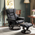 Homcom Massage Recliner Chair With Ottoman Footrest, 10 Vibration Points, 360 Swivel Reclining Chair, Faux Leather Living Room Chair With Side Pocket And Remote Control, Black Black Wood Metal