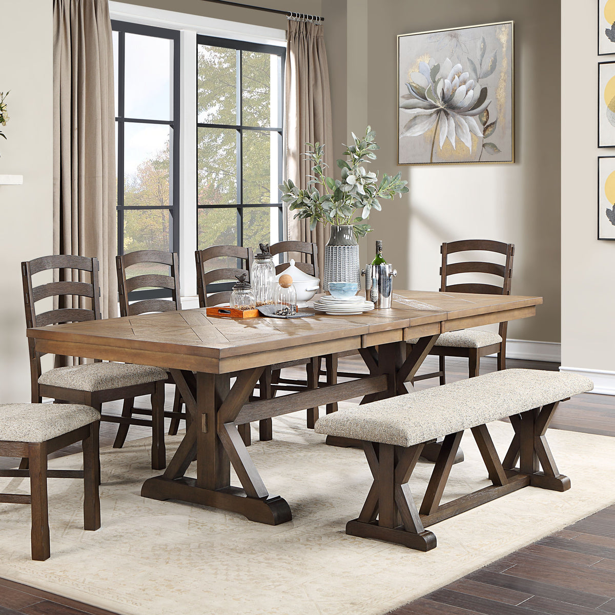 Grey And Rustic Brown Bench With Upholstered Seat Grey,Rustic Brown Dining Room Wood Fabric