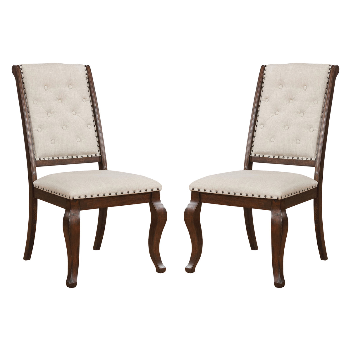 Set Of 2 Cream Fabric Upholstered Dining Chairs, Barley Java Solid Cream Dark Brown Dining Room Rectangular Dining Chairs Tufted Back Set Of 2 Fabric,Mdf