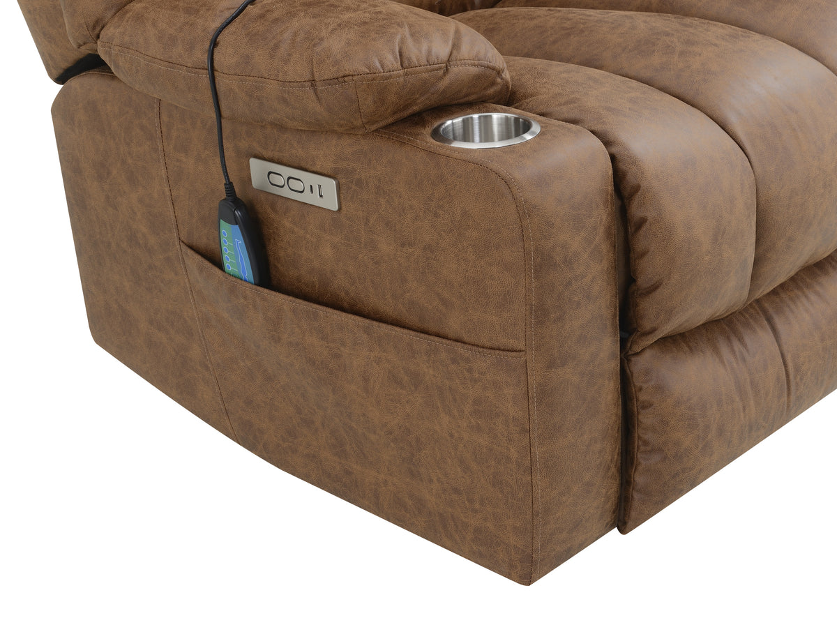 Brown Power Lift Recliner With Massage And Heating Brown Faux Leather Power Remote Metal Primary Living Space Tight Back Push Button Pillow Top Arms Faux Leather