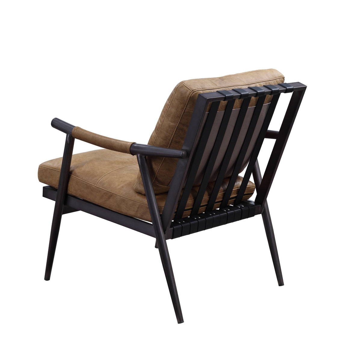 Berham Chestnut And Matt Iron Accent Chair With Metal Leg Chestnut Primary Living Space Genuine Leather