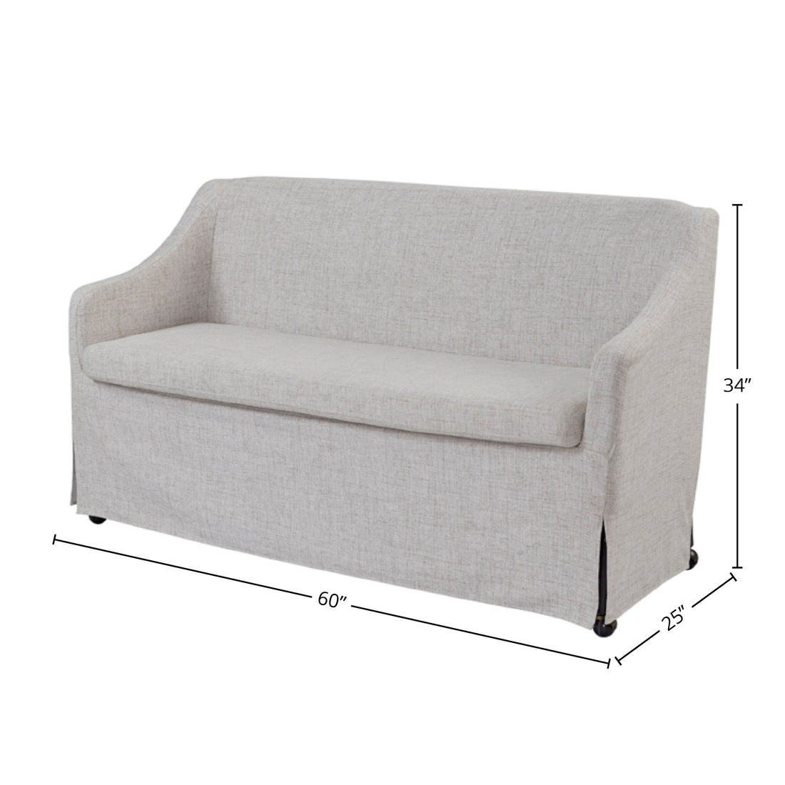 Slip Covered Settee With Casters Beige Upholstered