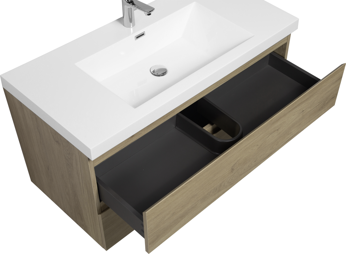42" Floating Bathroom Vanity With Sink, Modern Wall Mounted Bathroom Storage Vanity Cabinet With Resin Top Basin And Soft Close Drawers, Natural Oak 24V11 42No White Oak Wood