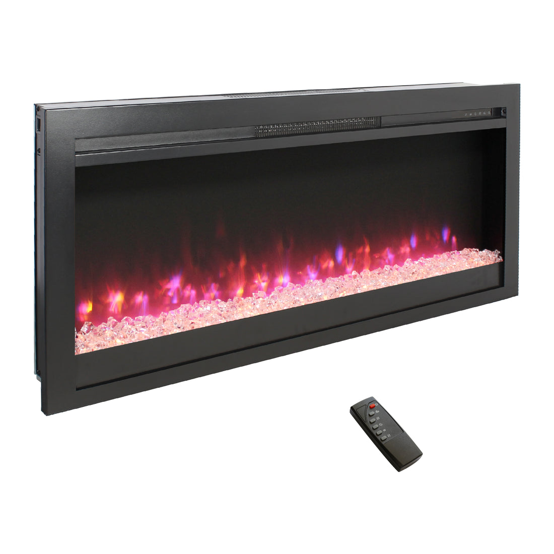 44 Inch In Wall Recessed Electric Fireplace With Remote And Multi Color Flame & Emberbed, Led Light Heater Powder Coated Electric Antique Black Vent Free Yes Insert Tempered Glass Sheet Metal