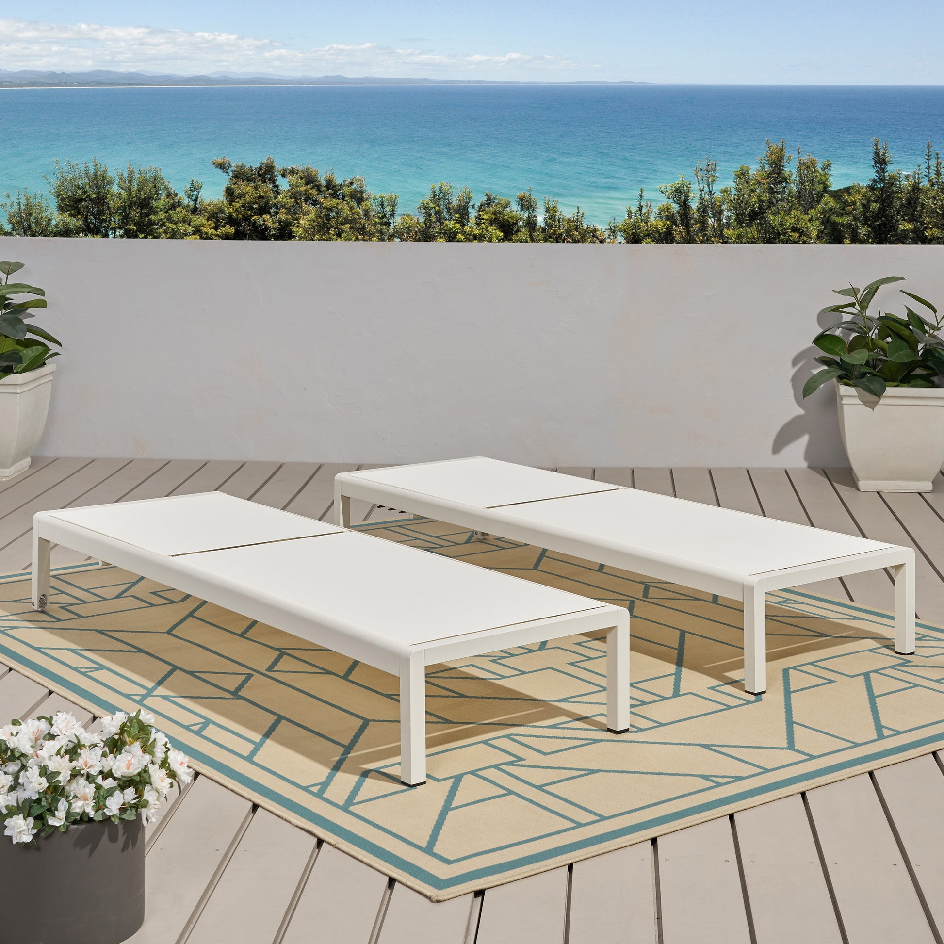 Cape Coral Kd Chaise Lounge Gry Mp2 Set Of 2 White Wood