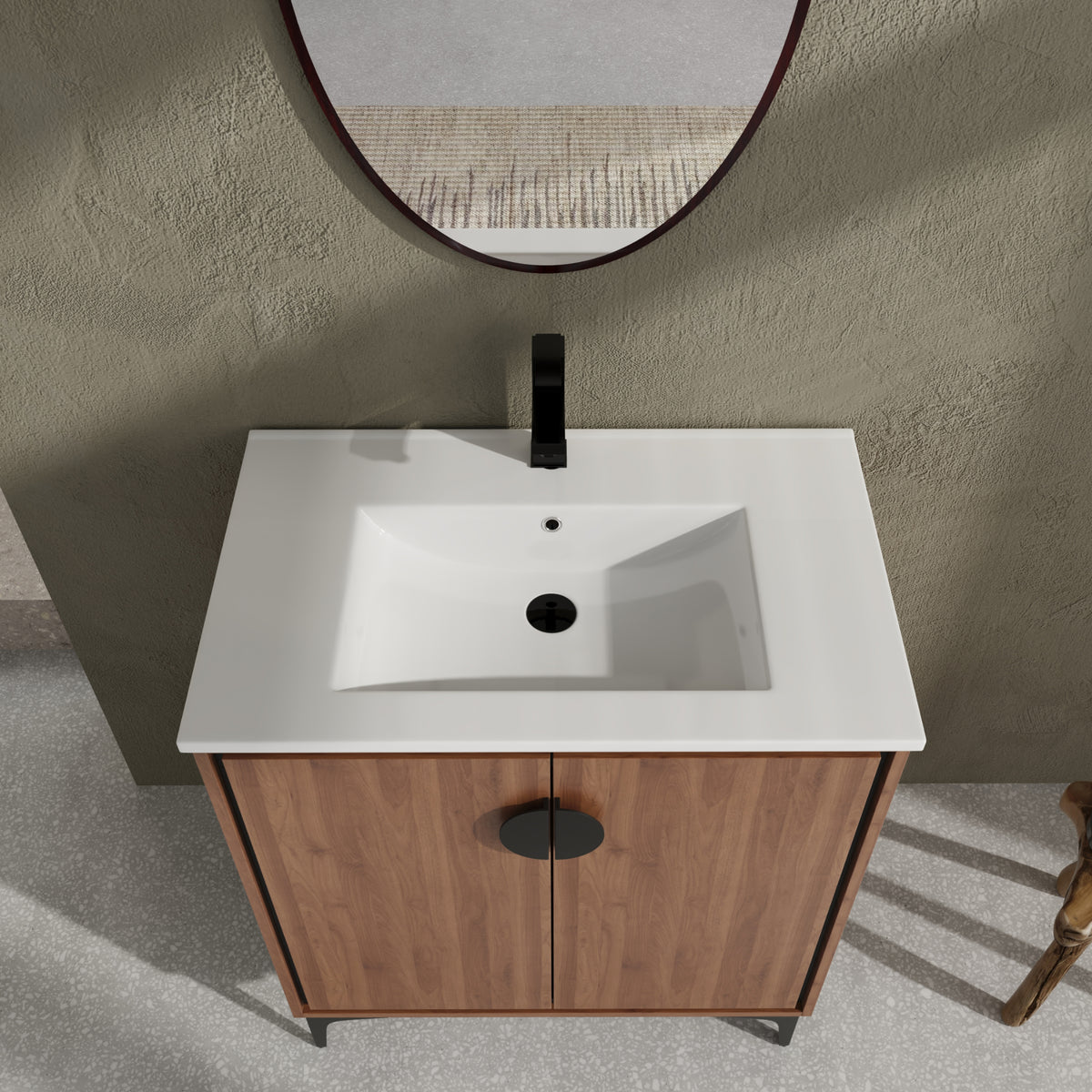 30 "Bathroom Vanity, 2 Doors, Bathroom Cabinet Vanity Freestanding Cabinet Engineered Wood With Sink Brown Bathroom American Design Ceramic Engineered Wood