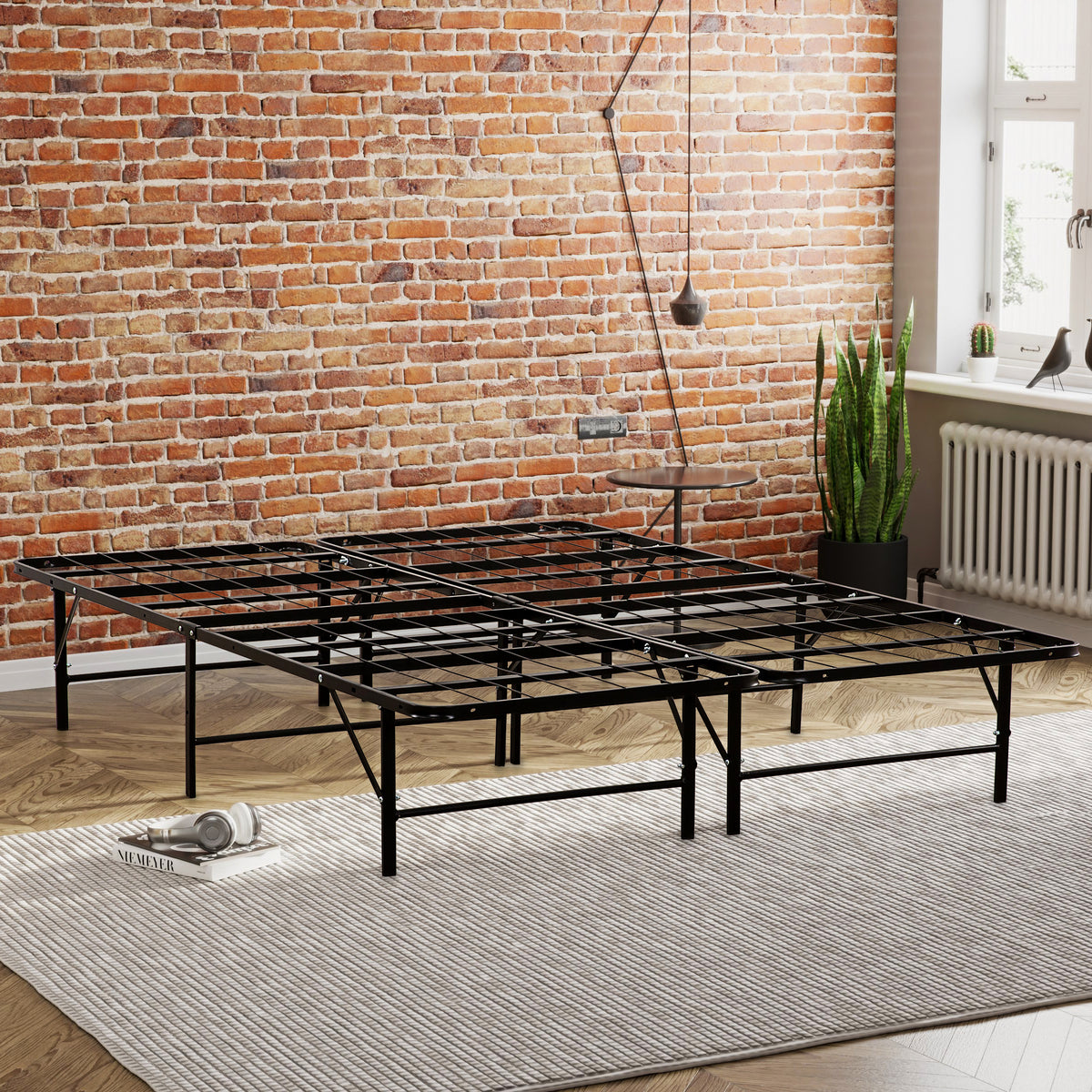 Metal Mattress Foundation Bed Frame, Cal King Size Bed Base, Bedroom Furniture, Black Box Spring Not Required California King Black Bedroom Modern Bed Frame Steel