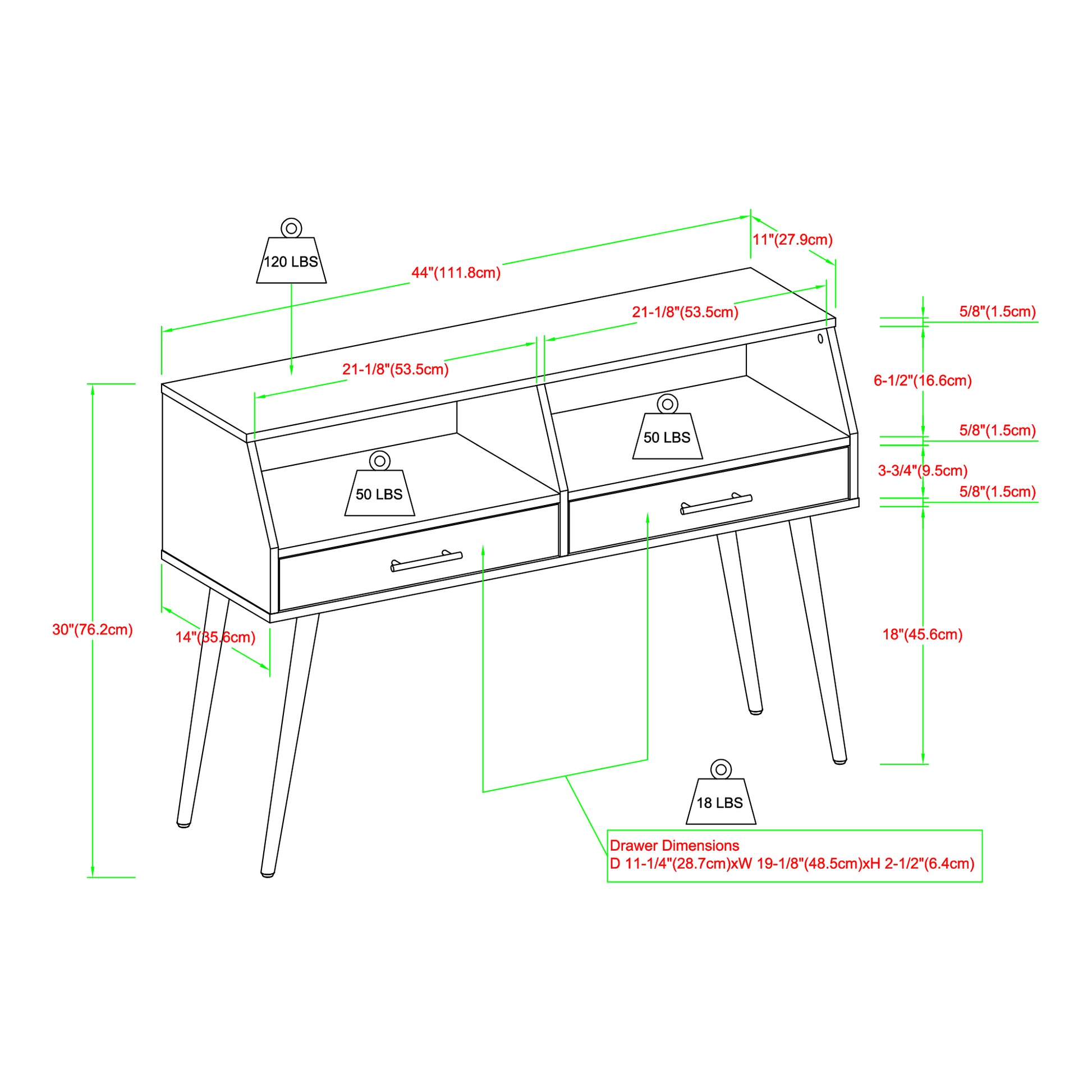 Contemporary 2 Drawer Angled Entry Table Slate Grey Light Gray Mdf Mdf