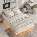 Full Size Floating Bed With Led Lights Underneath,Modern Full Size Low Profile Platform Bed With Led Lights,White Full White Wood Bedroom American Design Pine Bed Frame Pine