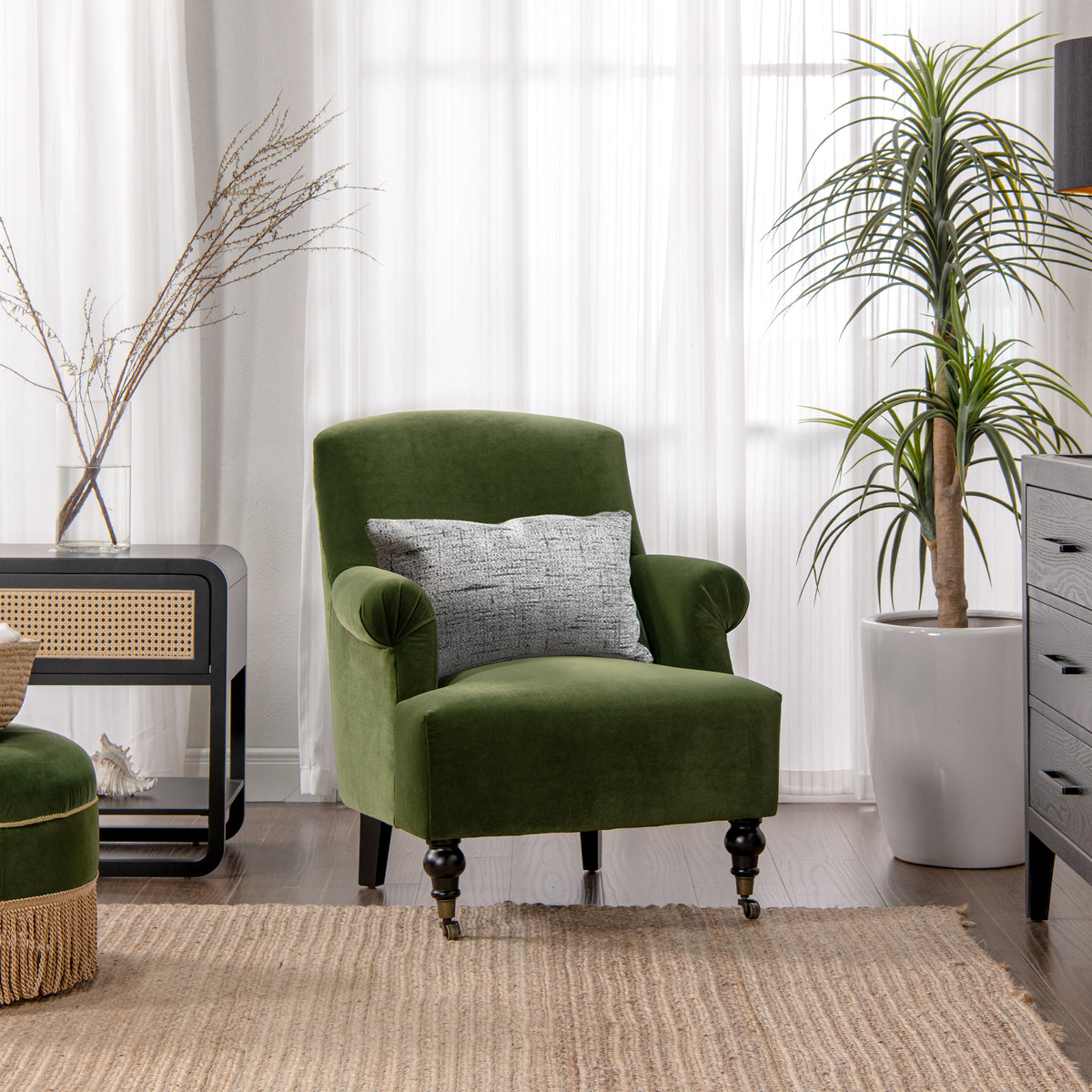 Eloise 30" Pleated Sock Arm Accent Armchair, Olive Green Performance Velvet Olive Green Foam Velvet