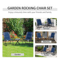 Outsunny 3 Piece Outdoor Patio Furniture Set With Glass Coffee Table & 2 Folding Padded Rocking Chairs, Bistro Style For Porch, Camping, Balcony, Navy Blue Blue Oxford Fabric