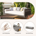 Patio Minimalist Twin Size Garden Swing Bed Wood Porch Swing With Ropes For Backyard, Safe Sloped Design, Gray Gray Weather Resistant Frame Garden & Outdoor Minimalist 2 Person Seating Group Acacia