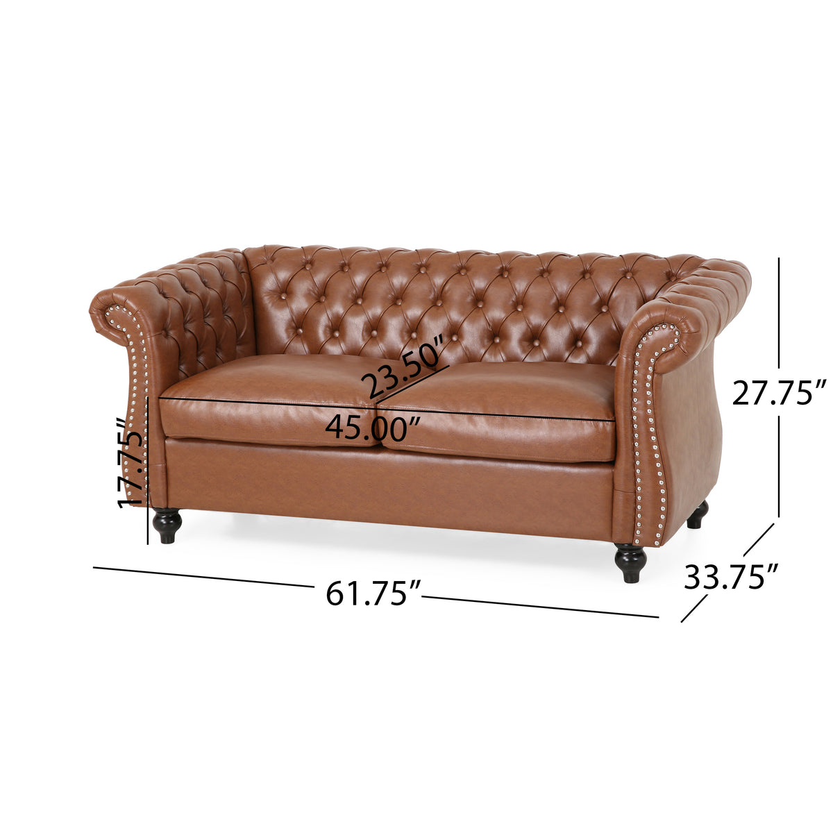 Seat Sofa Light Brown Brown Wood Primary Living Space Tufted Back American Traditional Rolled Arms Foam Pu