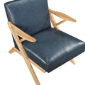 Natural Finish Solid Rubberwood Frame 1Pc Accent Chair Blue Faux Leather Upholstery Living Room Furniture Blue,Natural Primary Living Space Rubberwood Solid Wood