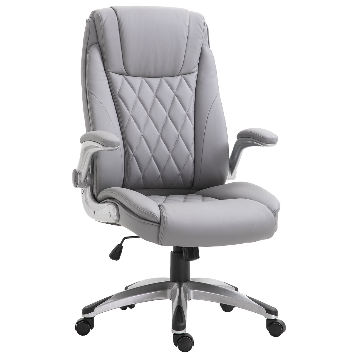 Vinsetto High Back 360 Swivel Ergonomic Home Office Chair With Flip Up Arms, Faux Leather Computer Desk Rocking Chair, Grey Grey Pu Leather
