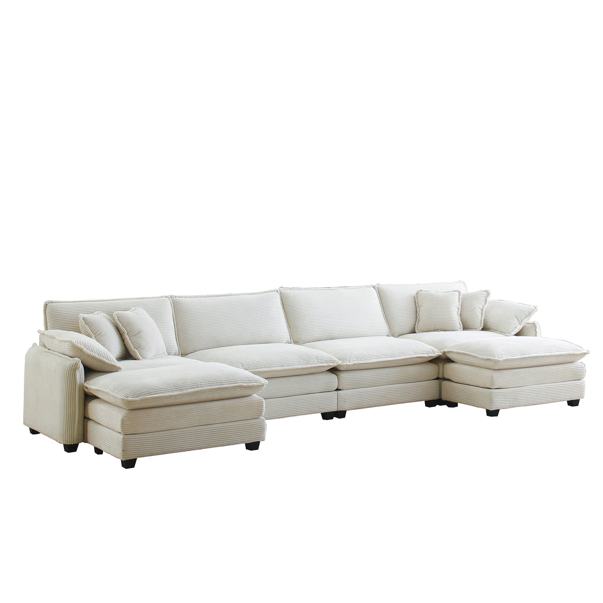 Over Size U Shape Corduroy Sofamodern Upholstered 4 Seater Sofa With 2 Ottomans, Premium Soft Corduroy Fabric Sofa Beige Corduroy 4 Seat