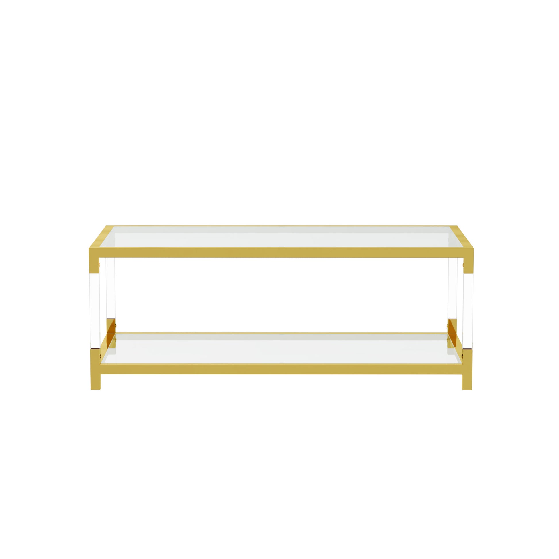 Modern Minimalist Style Gold Metal Frame With Acrylic Leg Coffee Table Cs 1195 Golden,Transparent Glass Acrylic
