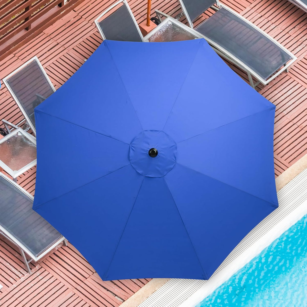 9Ft Outdoor Patio Umbrella With 8 Ribs, Table Umbrellas With Push Button Tilt Crank, Uv Protection Waterproof For Garden Deck Backyard Pool, Blue Blue Stainless Steel