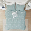 4 Piece Cotton Reversible Embroidered Quilt Set With Throw Pillow Aqua Full Queen Full Aqua Cotton