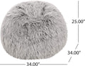 Hawley Silver Gray Faux Fur 3 Foot Bean Bag, Silver Gray Gray Faux Fur