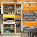 70.87'' Multifunctional Farmhouse Kitchen Pantry Sideboard With Cabinet And Drawer, Kitchen Buffet With Hutch And Glass Holder, Microwave Stand With Charging Station For Kitchen And Dining Room