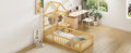 Wooden Floor Bed With Fence Railings And Detachable House Shape Headboard, Twin Size Bed With Kids Dress Up Rack, Kids Montessori Style Playhouse Frame For Girls Boys, Natural Twin Natural Wood