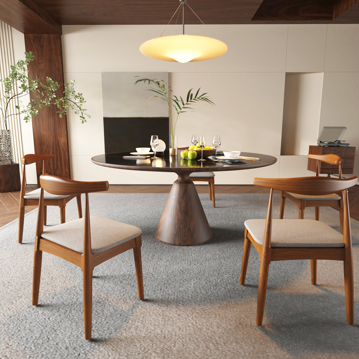 Mid Century Dining Room Chairs Set Of 2,Wood And Fabric Upholstered For Dining Chairs,Walnut Frame Charcoal Grey Cushion Walnut Brown Dining Room Dining Chairs Rubberwood Foam Rubber Wood