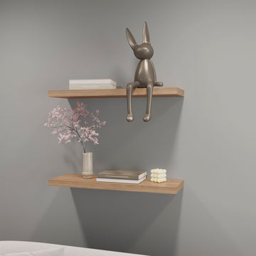 Iva Floating Shelf In Melamine X2, Pine Light Oak Primary Living Space Minimalist,Modern Particle Board Melamine