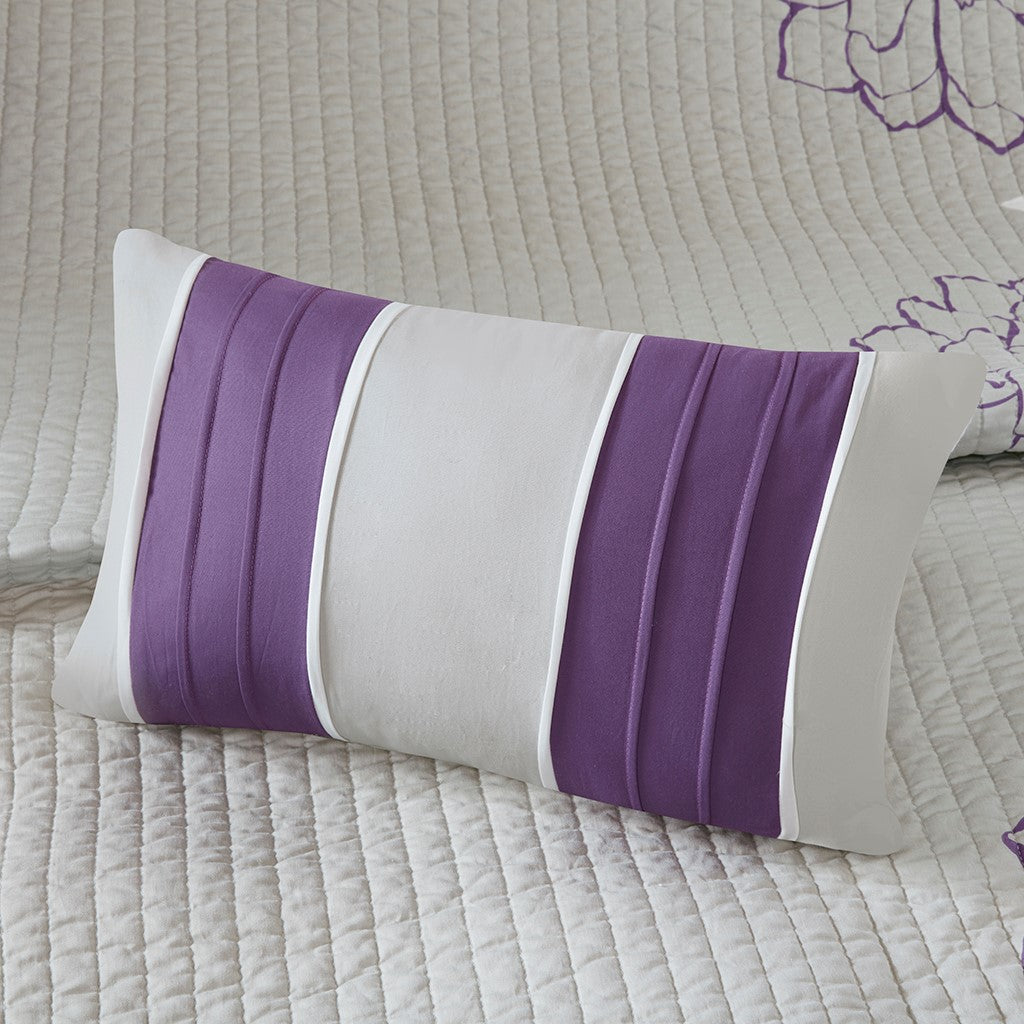 6 Piece Printed Cotton Quilt Set With Throw Pillows Taupe Grey Purple Full Queen Full Purple Cotton