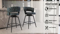 Bar Chair Suede Woven Bar Stool Set Of 2,Black Legs Barstools No Adjustable Kitchen Island Chairs,360 Swivel Bar Stools Upholstered Bar Chair Counter Stool Arm Chairs With Back Footrest, Blue Metal Blue Kitchen Dining Chairs Foam Technical Leather