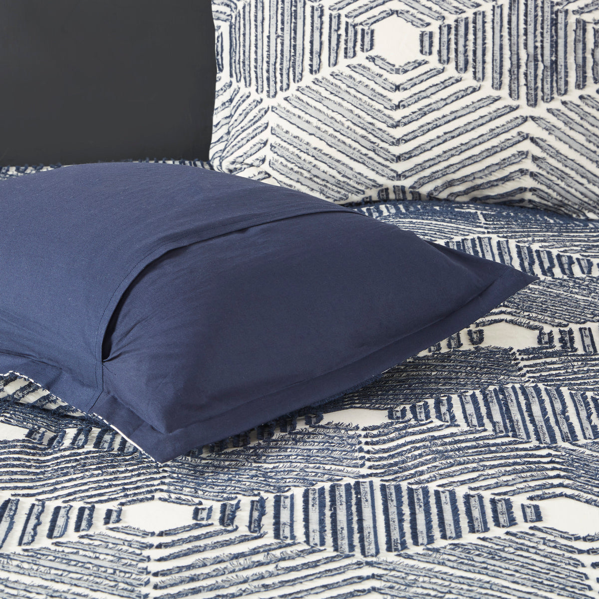 Cotton Jacquard Duvet Cover Set Queen White Navy Cotton