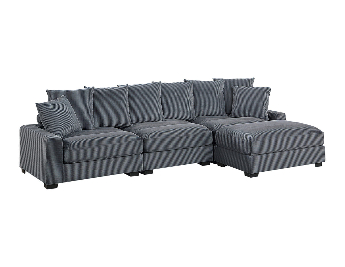 Living Room Furniture 1Pc Ottoman Dark Gray Corduroy Soft Cushion Cocktail Ottoman Wood Legs Dark Gray Primary Living Space Grey Contemporary,Modern Rectangle Corduroy