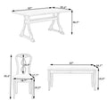 Retro 6 Piece Trestle Dining Table Set With Upholstered Dining Chairs And Dining Bench, Smooth Dining Backs For Dining Room, Living Room, Kitchen, Gray Gray Wood Dining Room Solid Wood Rubberwood Rectangular Dining Table With Chair And Bench Upholstered