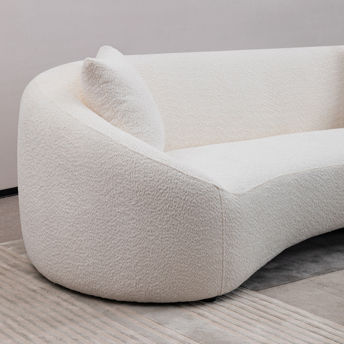 93.31" Minimalist Curved Sofa, 3 Seater, White Boucle Fleece Upholstered Sofa, Tight Curved Back Cloud Couch For Living Room Apartment Office, White White Wood Primary Living Space Medium Soft Tight
