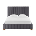 Queen Size Modern Design Bed Frame Upholstered Queen Bed Frame Platform With Headboard Fabric Headboard Wooden Slats Support, No Box Spring Needed,Mattress Foundation,Dark Grey Queen Dark Grey Fabric