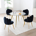 Modern Velvet Dining Chairs Set Of 2, Upholstered Woven Dining Chair With Golden Metal Legs, Upholstered Dining Chairs For Dining Room, Kitchen, Vanity, Living Room Black Primary Living Space Foam Velvet