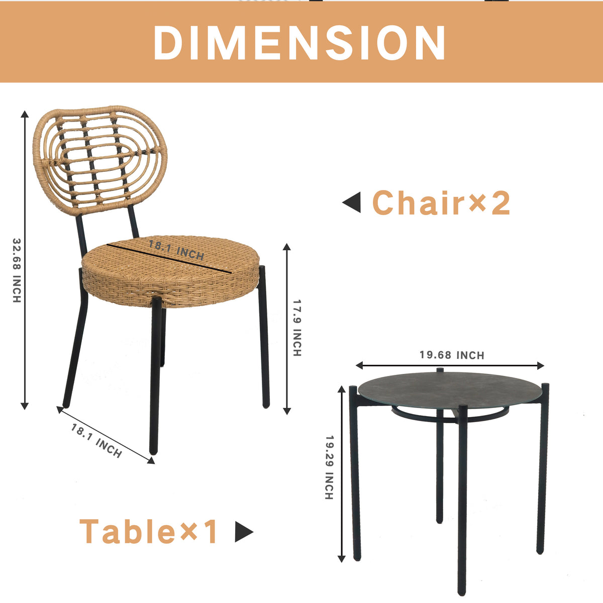 3 Pieces Of Luxury Outdoor Wicker Furniture Patio Bistro Style Table And Chair Combination,Weather Resistant Pe Wicker Weave, Stainless Steel Fame, Suitable For Garden, Terrace,Backyard Casua No Black Natural Seats 2 2 Person Seating Group Steel