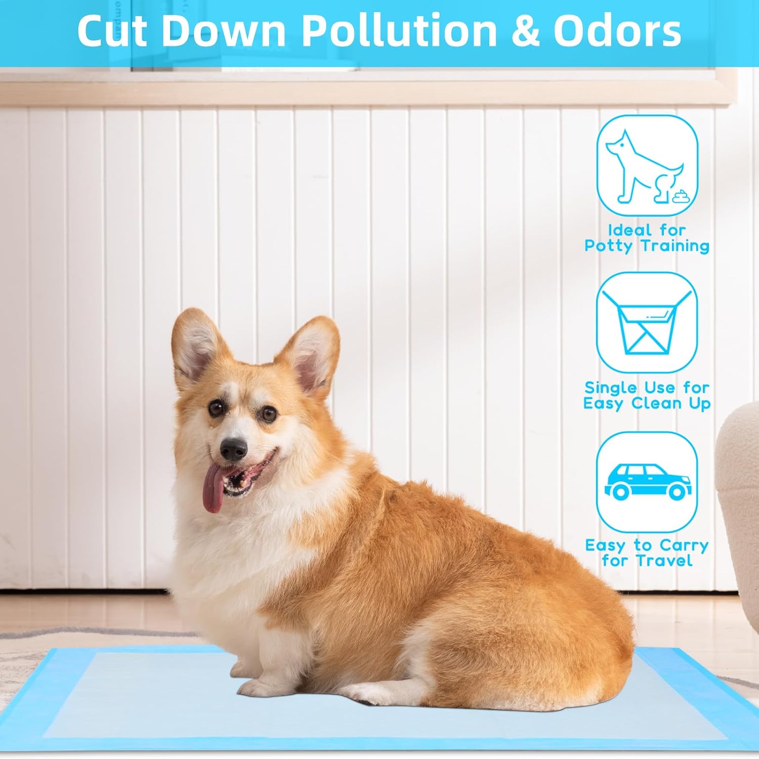 Fluffydream Super Absorbent Waterproof Dog And Puppy Pet Training Pad, Housebreaking Pet Pad,Blue 23.6"X23.6" 100Pcs Blue Plastic
