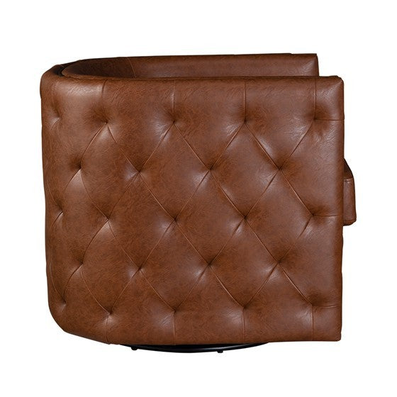 Capstone Tufted Barrel Swivel Chair Brown Wood