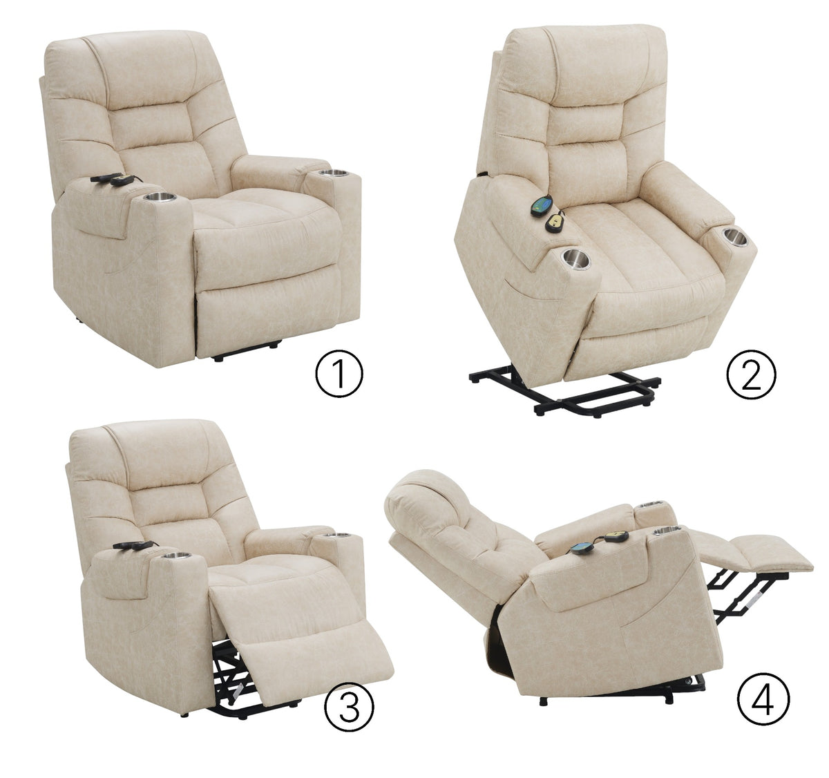 Nairi Ivory Leather Aire Power Motion Recliner With Lift, Heating & Massage Function Ivory Faux Leather