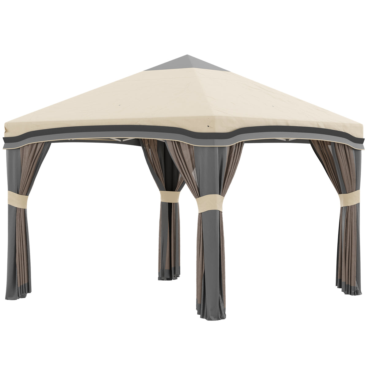 Outsunny 10' X 10' Pop Up Canopy Tent With Netting, Instant Tents For Parties, Height Adjustable, With Wheeled Carry Bag And 4 Sand Bags For Outdoor, Garden, Patio, Beige Beige Steel