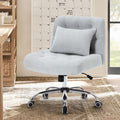 Armless Fabric Office Desk Chair With Wheels, Criss Cross Legged Wide Seat Chair, Modern Home Office Chair With Lumbar Pillow, Comfy Computer Task Chair For Small Space, Vanity Chair For Women, Girls Light Grey Memory Foam Cotton Textile