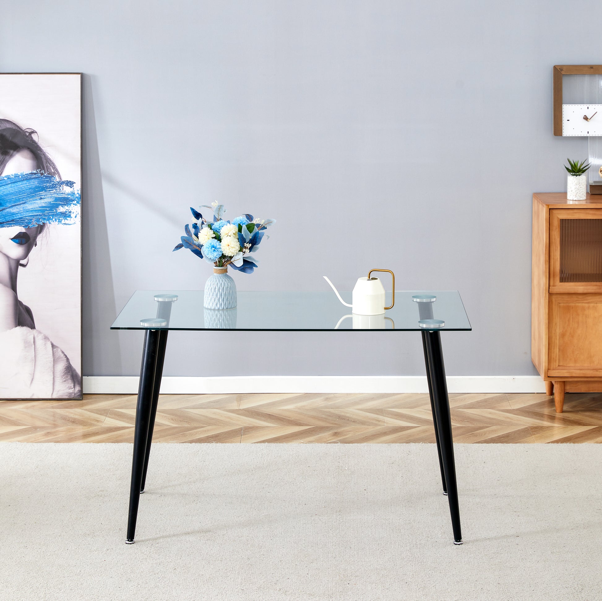 Glass Dinning Table 120*70 ,Black Metal Legdinning Table For 4 Seats Office Table Computer Desk Black Metal