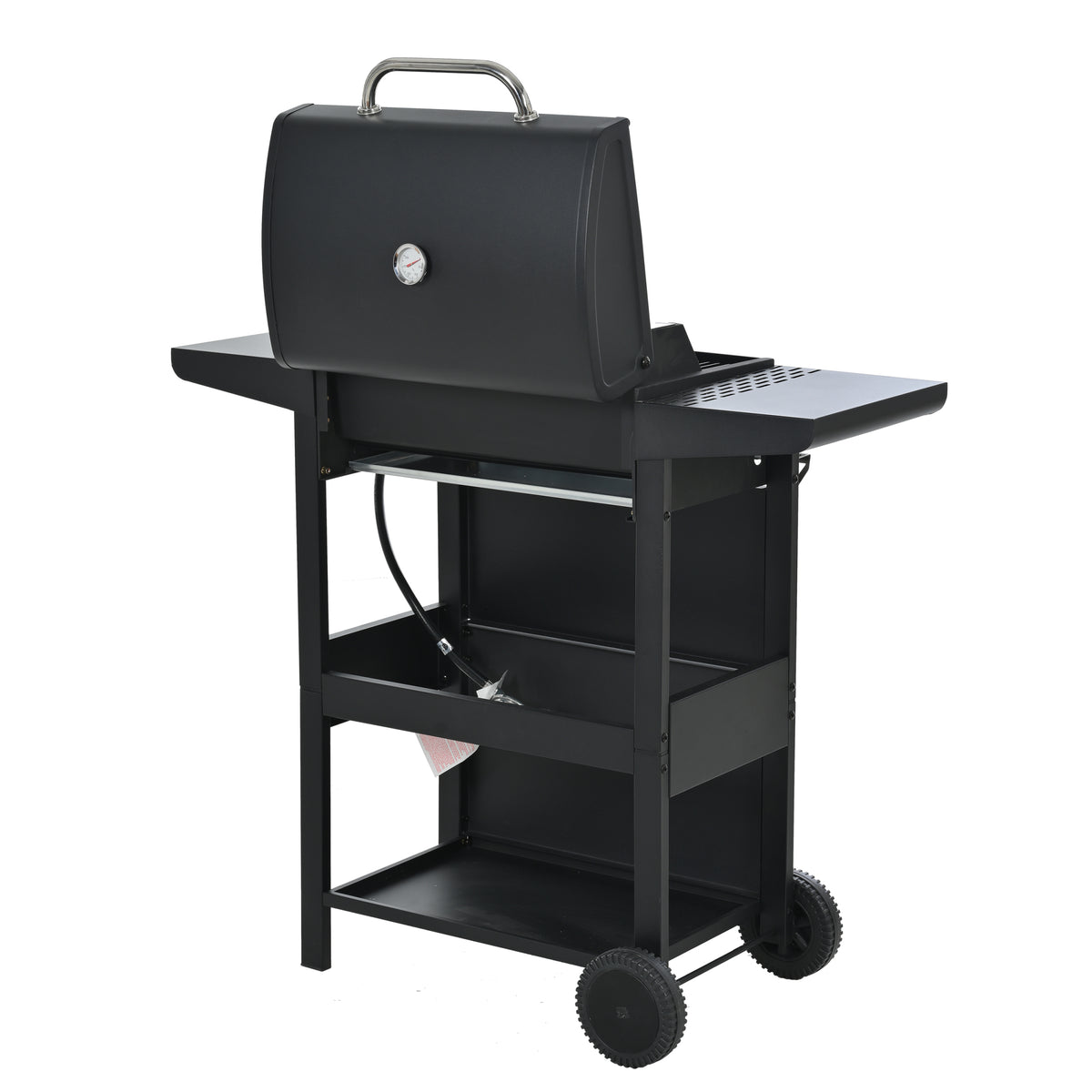 Propane Gas Grill 4 Burner Barbecue Grill, Stainless Steel 34,000 Btu Patio Garden Barbecue Grill With Two Shelves, Lid, Wheels And Bottle Opener Black Iron
