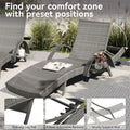 K&K 80'' Outdoor Wicker Chaise Lounge Chairs Set Of 2, Patio Rattan Reclining Chair Pull Out Side Table Adjustable Backrest Ergonomic Wave Design Pool Sunbathing Recliners, Grey No Lounge Grey Seats