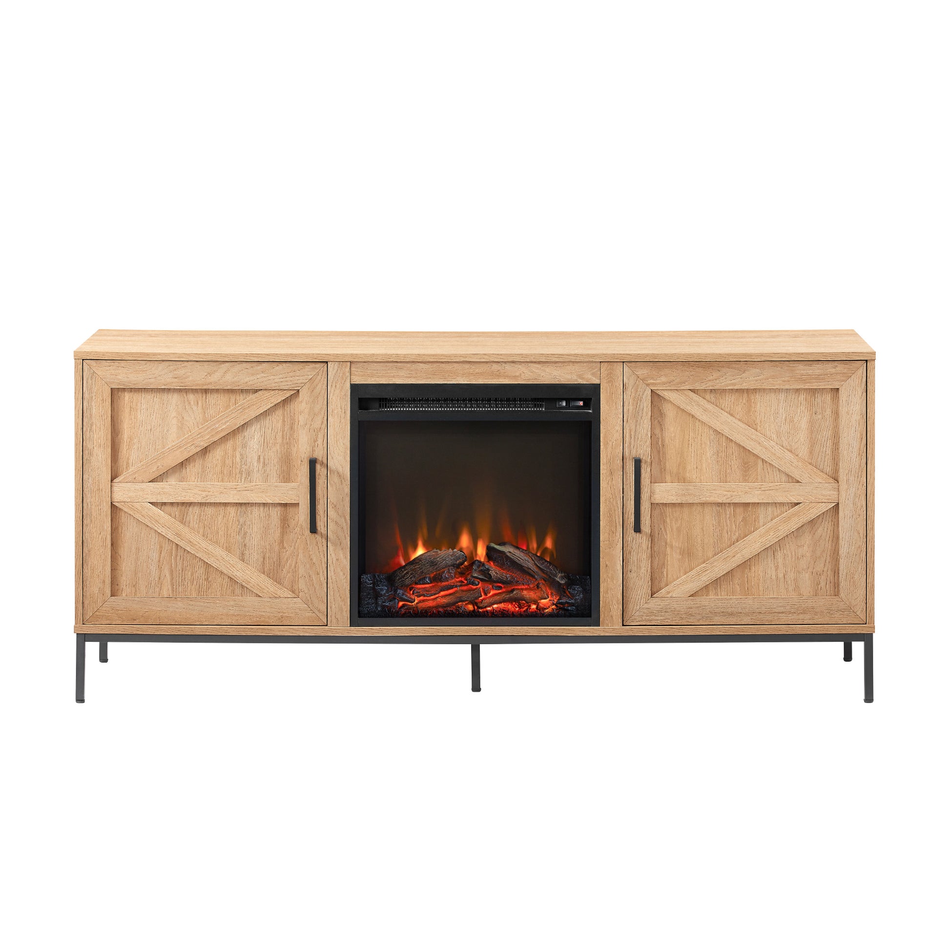 Modern Farmhouse Barn Door Fireplace Tv Stand For Tvs Up To 65 Inches Coastal Oak Light Brown Mdf Mdf