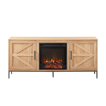 Modern Farmhouse Barn Door Fireplace Tv Stand For Tvs Up To 65 Inches Coastal Oak Light Brown Mdf Mdf